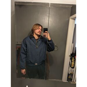 Vintage Carhartt J13 Navy Blue Corduroy Collar Quilt Santa Fe Jacket USA XXL 2xl